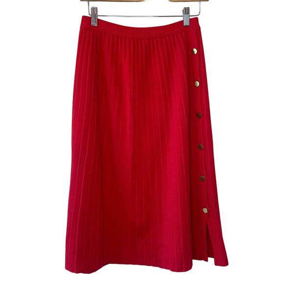 VTG Liz Claiborne Grandma Labs Wool Blend Red Ribbed Button Up Midi Skirt Medium - Picture 1 of 9